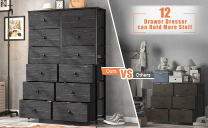 Dresser for Bedroom with 12 Drawers Tall Dressers & Chests of Drawers for Bedroom Dresser for Closet Wooden Top & Metal Frame