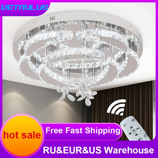 Luxury K9 Crystal Chandelier Modern Ceiling Lamp Led Living Dining Room Decor Pendant Light Dimmable Lustre Home Decor Fixture