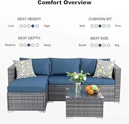 3/5-Piece Outdoor PE Rattan Furniture Set Patio Black Wicker Conversation Loveseat Sofa Sectional Couch Khaki Cushion outdoor