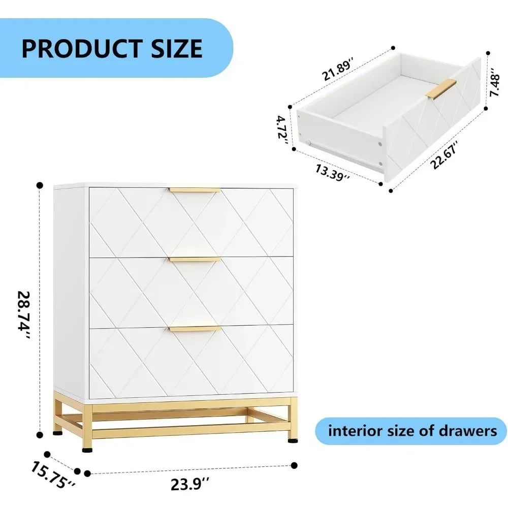 Avec de larges tiroirs et des poignées en métal Meubles de toilette Table de maquillage Commode pour chambre à coucher Avec 3 tiroirs Meubles de toilette blancs