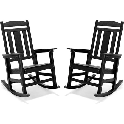 Lot de 2 chaises à bascule d'extérieur en plastique poly résistant aux intempéries, dossier haut lisse pour extérieur et intérieur, chaise à bascule surdimensionnée pour porche