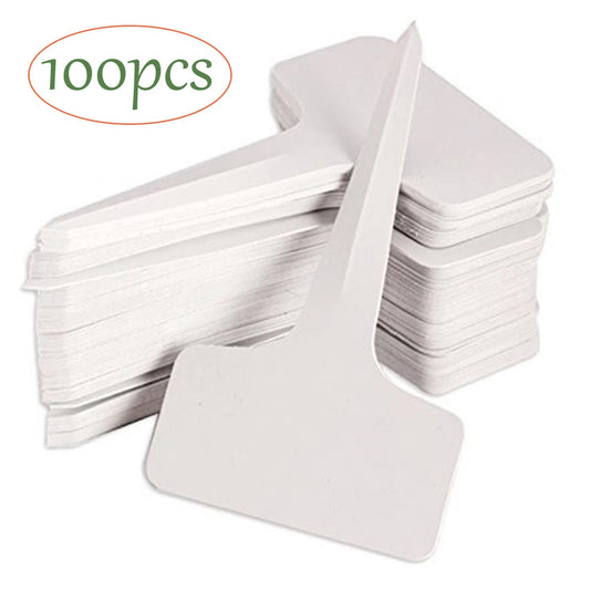 Lot de 50/100 étiquettes en plastique PVC blanc de type T pour plantes, étiquettes de jardin pour pépinière, plateaux de semis, pots, décoration de jardin, 6 x 10 cm