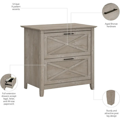 Classeur latéral à 2 tiroirs en gris délavé | Rangement de documents pour le bureau à domicile | Commode d'appoint avec tiroirs