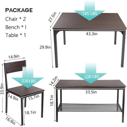 Dining Table Set for 4,  Kitchen Table Set with Chairs and Bench, 4 Piece Dining Room Table Set for Small Space,  Restaurant