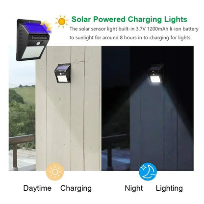 Lámpara solar LED con sensor de movimiento PIR, lámpara de pared solar para exteriores, impermeable, alimentada por energía solar, lámpara de calle con luz solar, decoración de jardín