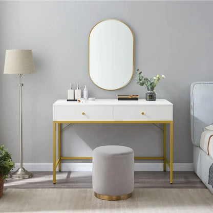 Vanity Desk with Drawers 47 inch Computer  Modern Simple Home Office Desks, Makeup Dressing Table for Bedroom - White and Gold