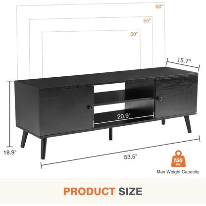 TV Stand for 55 60 inch TV, Modern Mid Century Entertainment Center with Storage, Media Console Table 2 Cabinet, Soft Hinge.