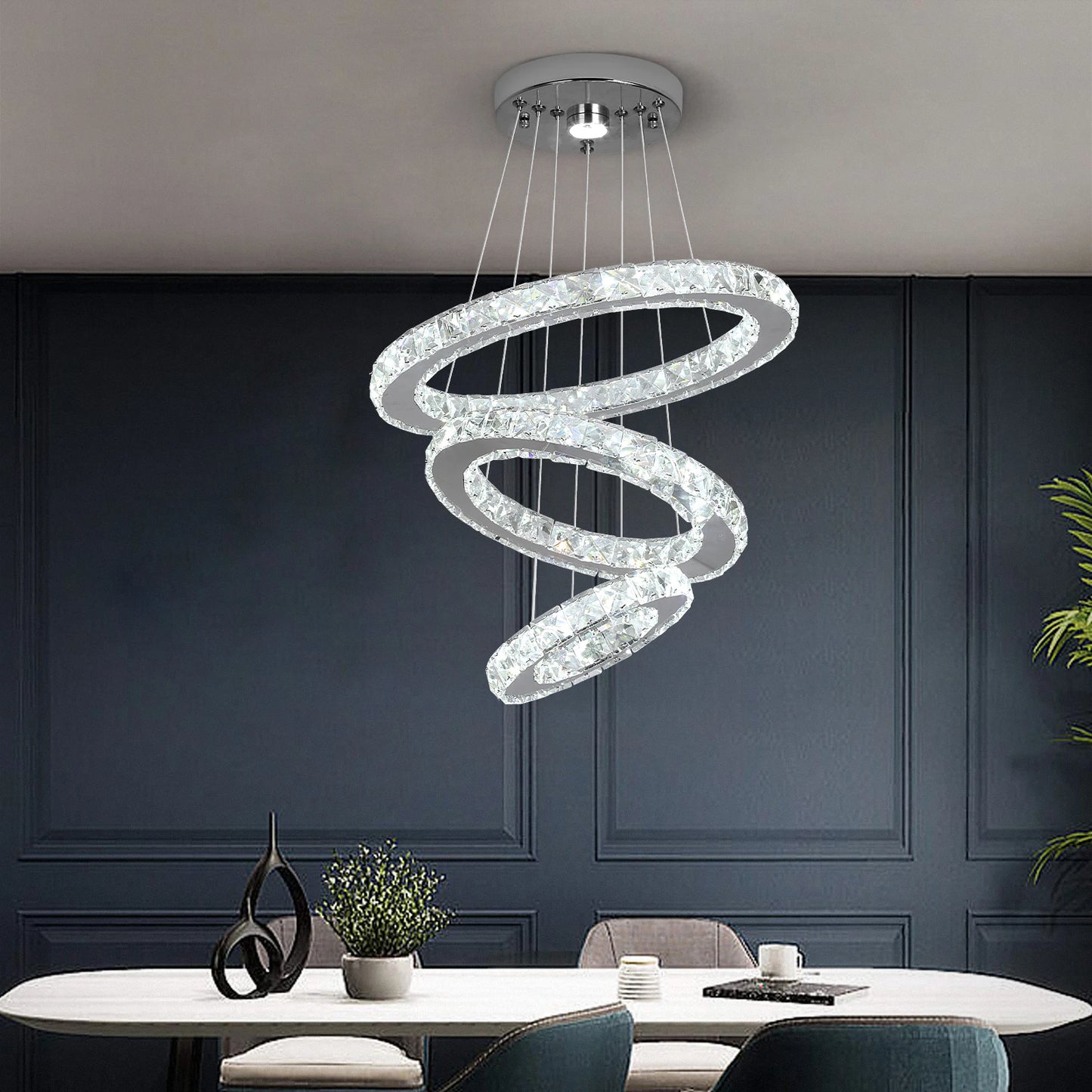 Luxury Crystal Led Chandelier Lamp Home Luminaire Rings Adjustable Pendant Light Fixture With Remote Control Bedroom Living Room