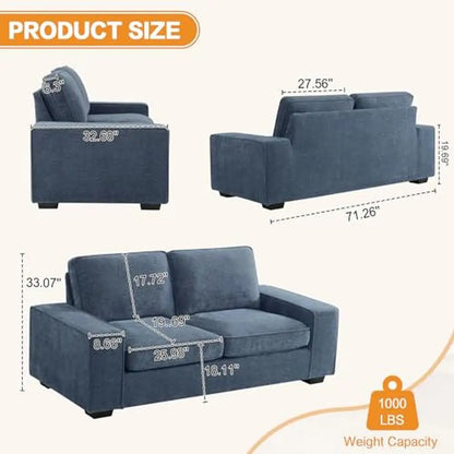 Modern Chenille Loveseat Sofa Set Comfy Living Room Couch 2 Seater Seat Deep Seat Sofa