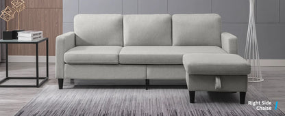 Sofa with storage ottoman 78" wide convertible combination L-shaped sofa, sofa with double chaise longue