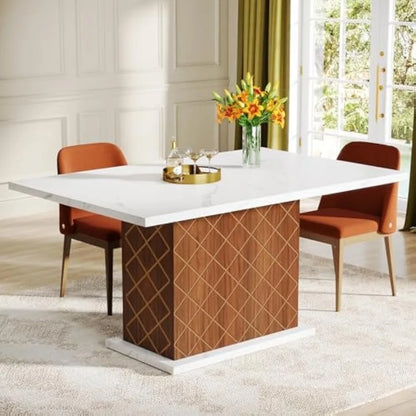 Table à manger de 47 pouces pour 2 à 4 personnes, table de cuisine moderne, petite table à manger rectangulaire avec plateau en faux marbre et base en bois