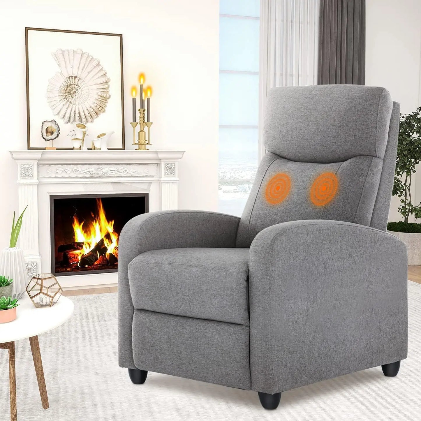 Fauteuil inclinable Sweetcrispy pour adultes, petit fauteuil inclinable en tissu de massage, siège de cinéma maison avec support lombaire, réglable et moderne