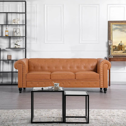 Home Emery Chesterfield Sofa with Rolled Arms, Tufted Cushions / 3 Seater Sectional Sofa Couch for Small Spaces