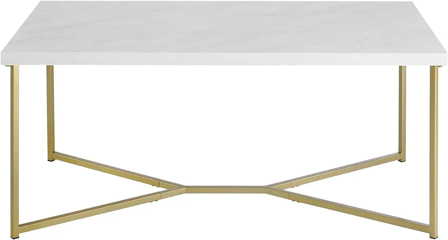 US  Modern Gold Console Table 39" Entryway Table with White Faux Marble Living Room furniture living room marble