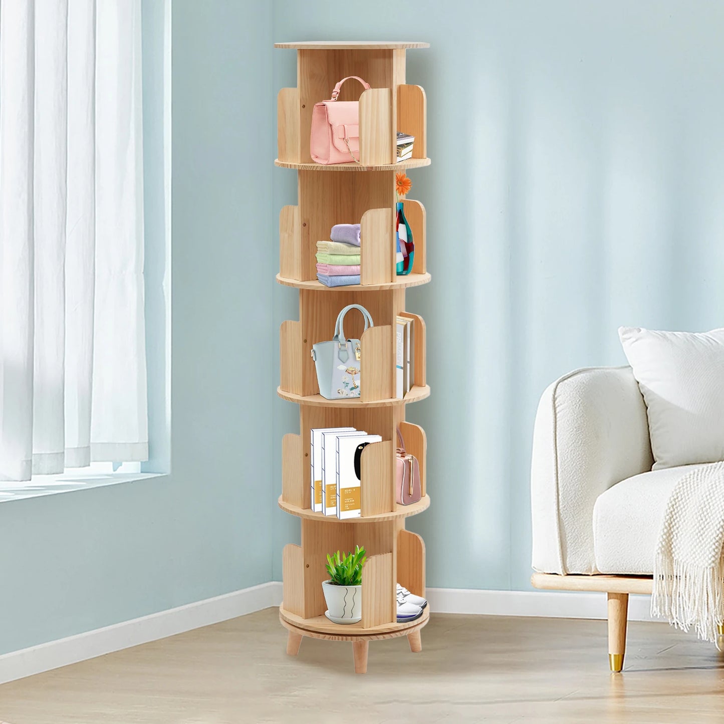 1/2/3/4/5/6 Layers New Modern Room Simple Household Space-saving Storage Bookcase Revolving Round Children Rotating Bookshelf