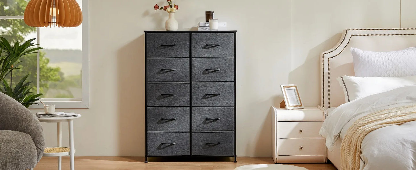 Dresser for Bedroom Storage Drawers Fabric Storage Tower with 10 Drawers Chest of Drawers and Fabric Bins Sturdy Metal Frame