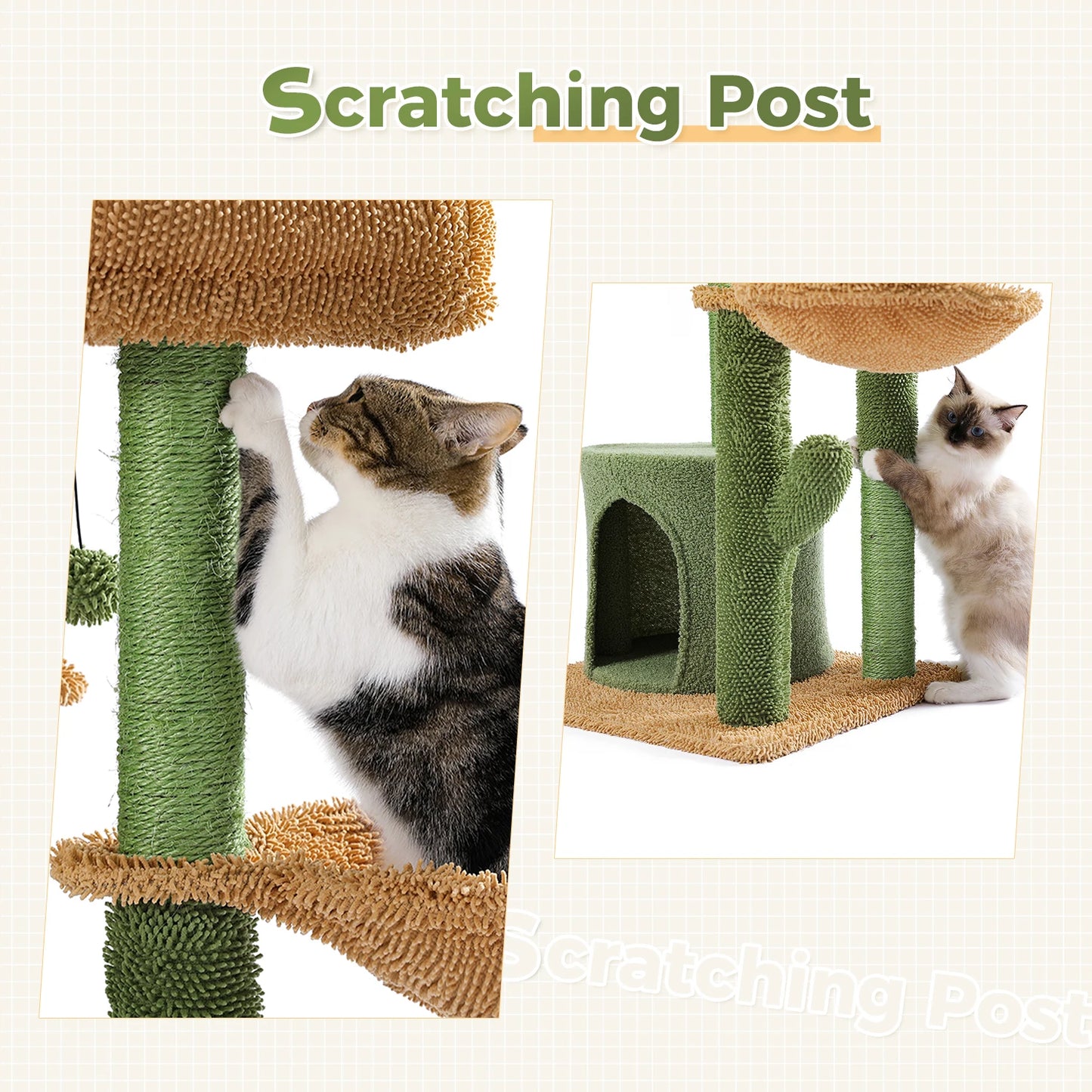 Arbre à chat en forme de cactus, maison pour chat avec griffoir, joli meuble de jeu avec condo, griffoir moderne pour animaux de compagnie