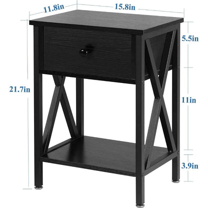 Mesita de noche, juego de 2 mesitas de noche modernas, mesita de noche con cajón y estante de almacenamiento para sala de estar y dormitorio