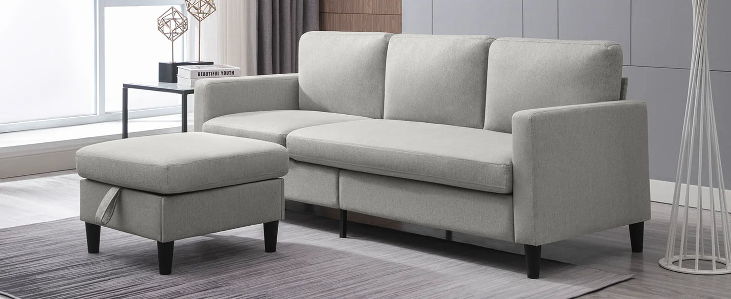 Sofa with storage ottoman 78" wide convertible combination L-shaped sofa, sofa with double chaise longue