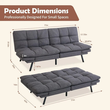 Sofa bed, convertible Lovesea sofa bed, memory foam sofa, futon sofa with arms, small couch sofa, standard gray71D x 31W x 33.5H