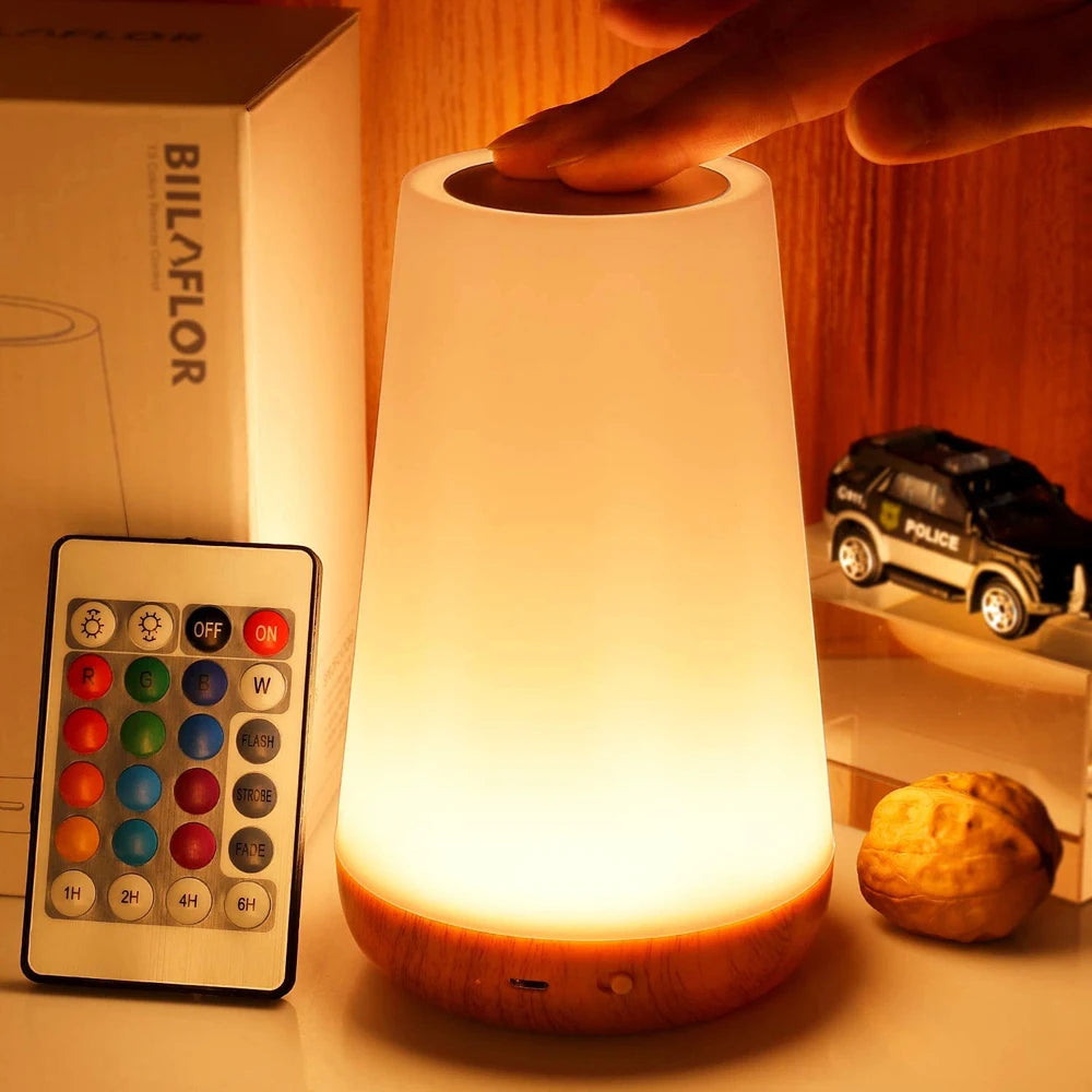 Lámpara de noche LED de 13 colores que cambia de color RGB con control remoto táctil regulable, lámpara de mesa portátil, lámpara de noche recargable por USB