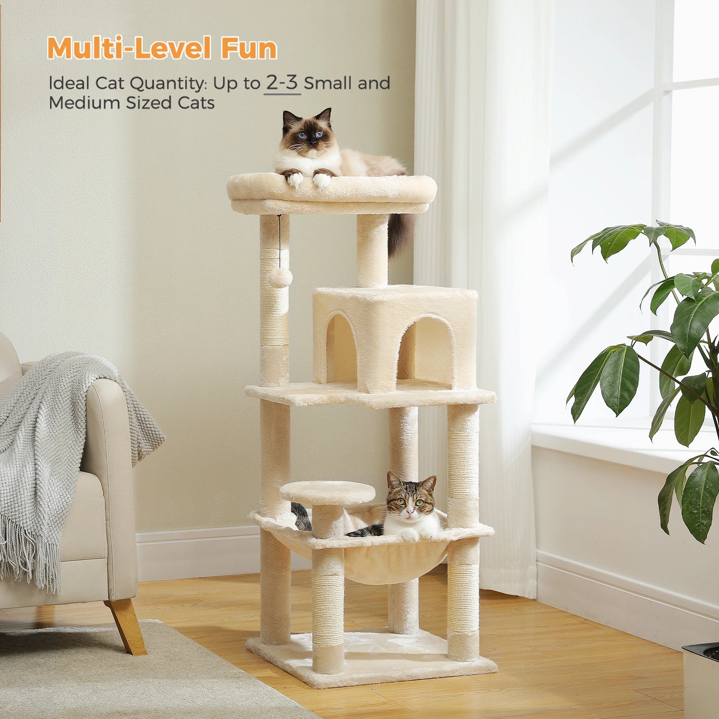 Multi-Level Cat Tree with Hammock Cat Condo Cat Tower for Indoor Cat Scraper Scratching Posts for Cats Kitten House Bed Cat Toys