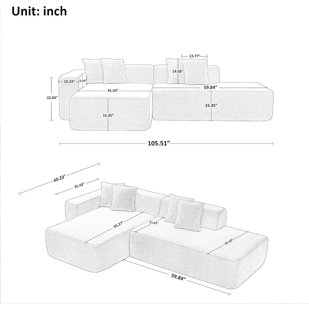 105'' Modular Sectional Couch,Modern L-Shape Sectional Sofa with Chaise Lounge,4 Seater Couch for Living Room,Bedroom,Apartment