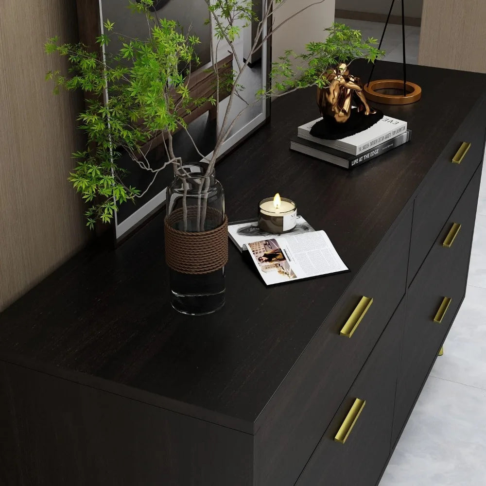 Chest of Drawers 6 Drawer Dresser, Drawer Chest 6 Drawer Cabinet with Gold Metal Legs, Modern & Contemporary Dresser