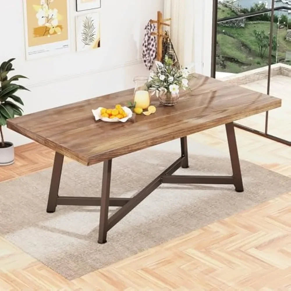 Large Solid Wood Dining Table ,Waterproof Rectangular Brown Kitchen Dinner Tables