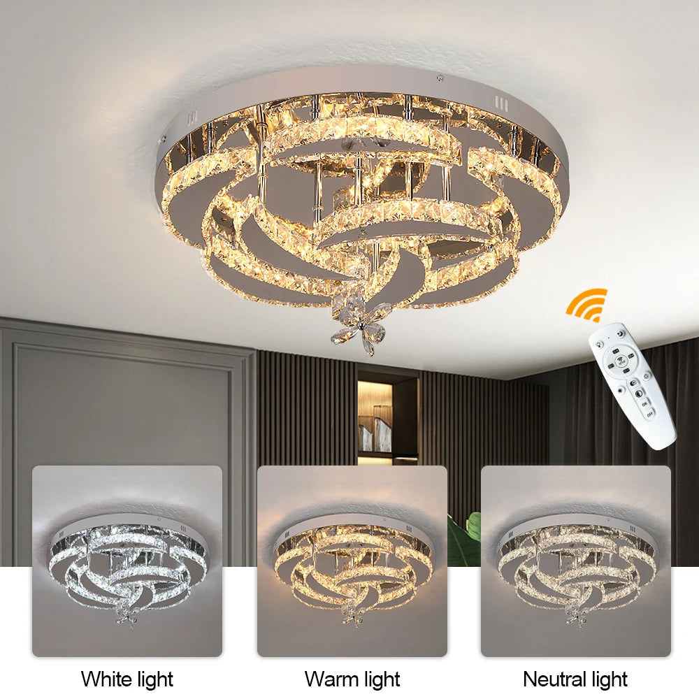 Luxury K9 Crystal Chandelier Modern Ceiling Lamp Led Living Dining Room Decor Pendant Light Dimmable Lustre Home Decor Fixture