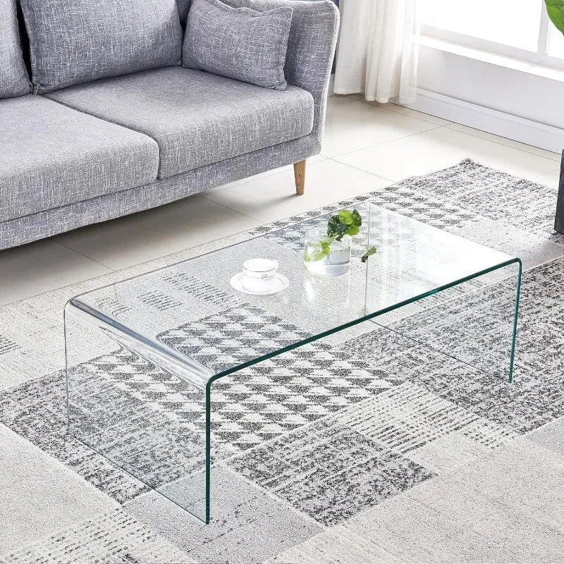 Glass Coffee Table, Modern Tempered Glass Clear Coffee Tables for Living Room, Small Rectangle Glass Couch Coffee Tables