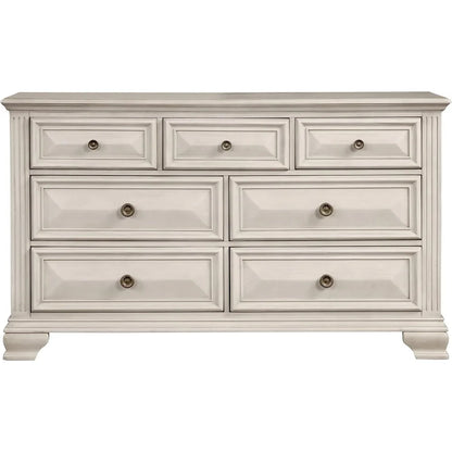 7-Drawer Dresser with Mirror, Renova Distressed Parchment Wood Bedroom Collection,for Living Room ,bedroom