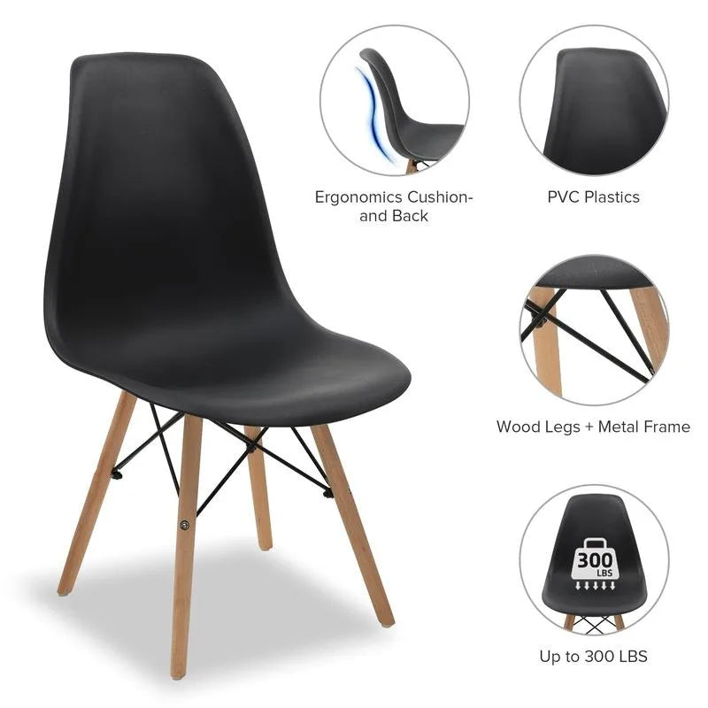 Dining Chair PVC Plastic Lounge Chair Kitchen Dining Room Chair, Black Set of 4