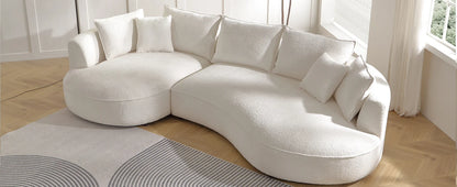 124.8" Modern Curved Sofa Couch, Upholstery Boucle Sofa  with Pillows, Right Hand Facing Sectional Boucle Fabric Couch