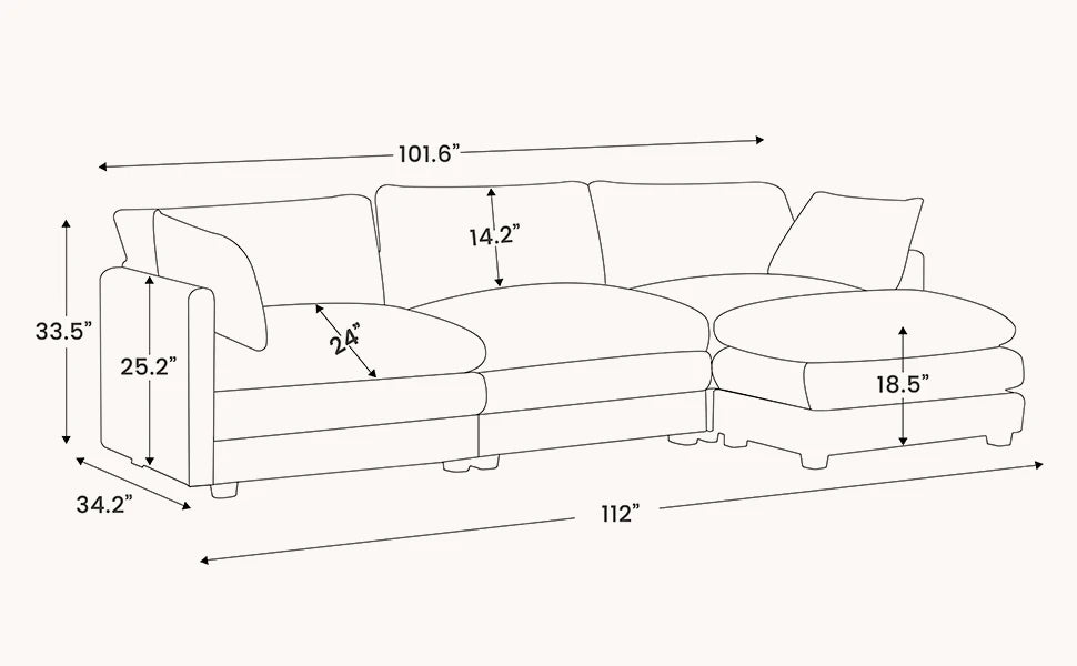 Oversized Modular Sectional Sofa with Movable Ottoman,Modern Corduroy Sofa Set,Convertible L Shaped Couch for Living Room,Office