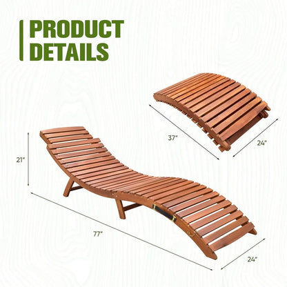 Patio Lounge Chairs for Patio Backyard, 2 Pieces Outdoor Folding Wooden Waterproof Lounge Chairs, Outdoor Lounge Chairs