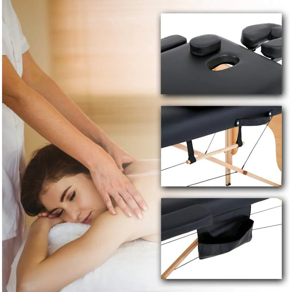 Massage Table Massage Bed Spa Bed 73 inch Long Height Adjustable Portable 2 Folding Table W/Sheet Cradle Bolsters Hanger