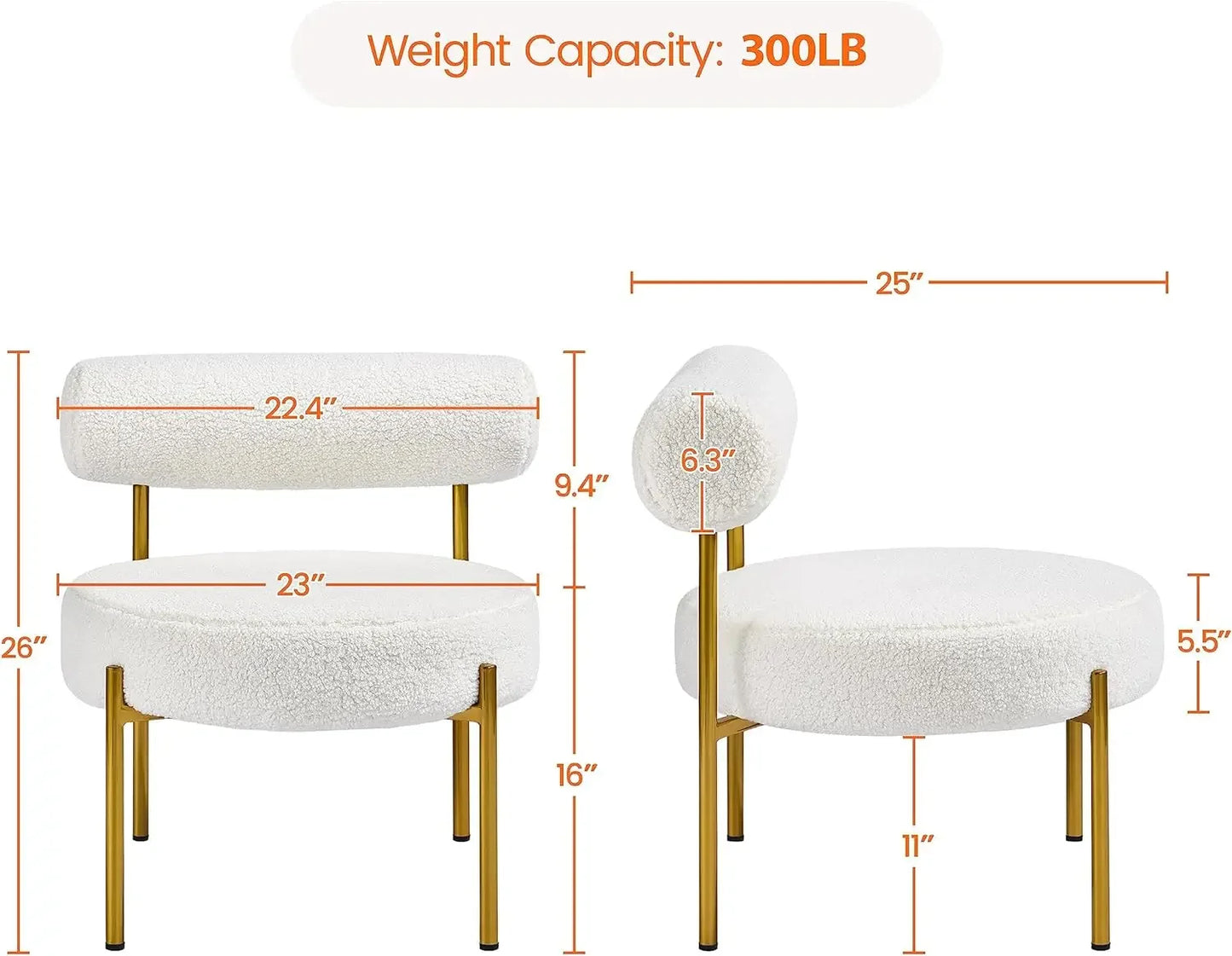 Modern Vanity Chair, Boucle Fabric Accent Chair with Gold Metal Legs for Living Room Makeup Room