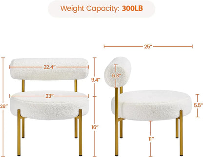 Modern Vanity Chair, Boucle Fabric Accent Chair with Gold Metal Legs for Living Room Makeup Room