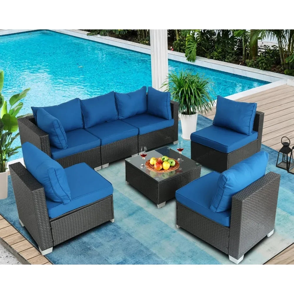 Ensemble de meubles d'extérieur sectionnels en rotin PE, ensemble de conversation pour patio avec coussins pour balcon, pelouse et jardin