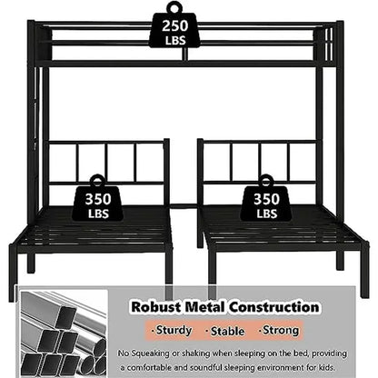 Metal Triple Bunk Beds Kids Teens Space Saver Three Bed Bunk Beds Can Separate into 3 Twin Beds Full-Length Guardrails Sturdy