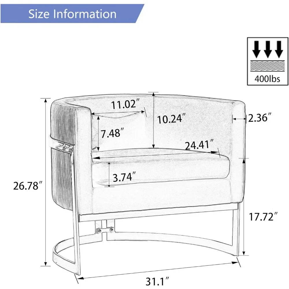 Living Room Chair, Modern Gray Velvet Bucket Shaped Special Chair, Soft Padded Armchair, Bedroom Single Person Sofa