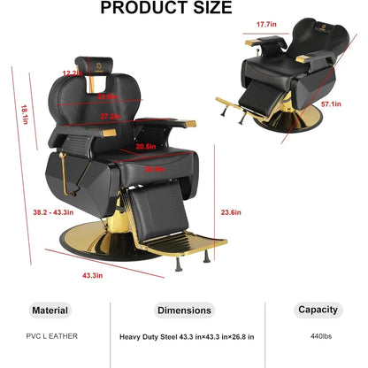 Chaise de salon hydraulique pivotante à 360 ° en cuir PVC doré, capacité de poids de 440 lb, tabouret de salon, mobilier de salon, chaise de barbier