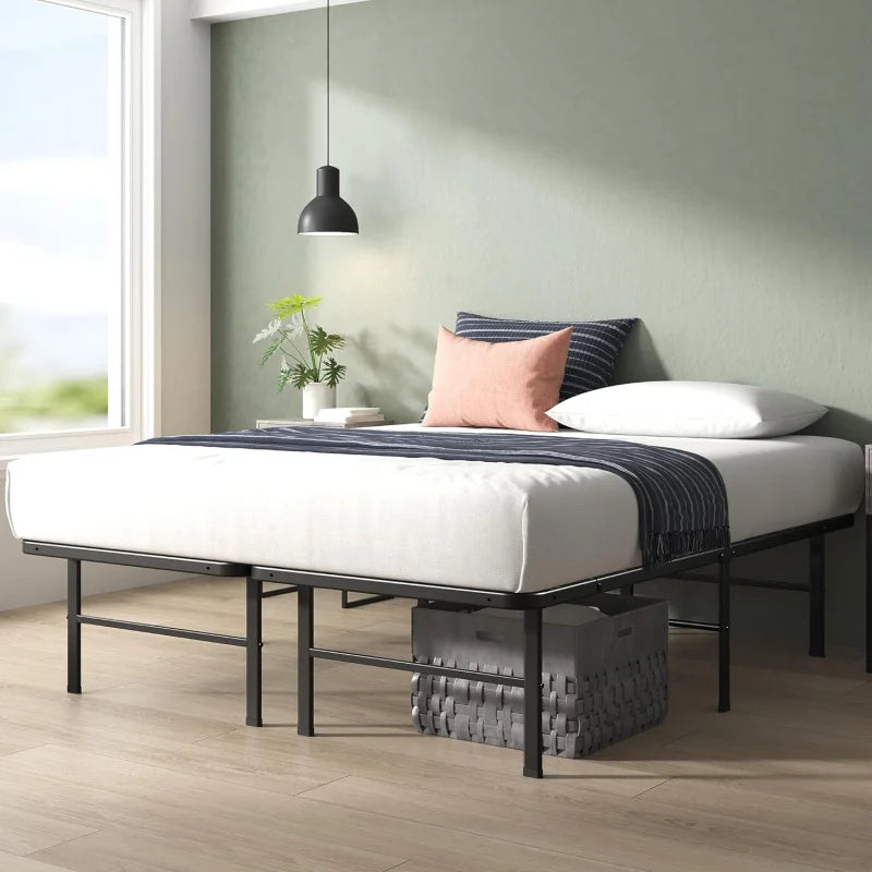 Rumi 14In Easy SmartBase® Mattress Foundation, Sturdy Metal Bed Frame, No Box Spring Needed, Eco Friendly Packaging, Full