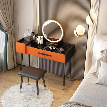 Dressing table with mirror and lamp, 3 lighting modes bedroom dresser set with 3 drawers for ladies / girls grey