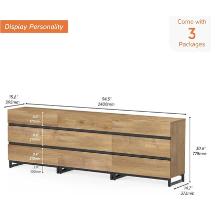 Commode pour chambre à coucher, organisateurs de placard et rangement avec 6 tiroirs, commode avec base en métal, commode en bois moderne