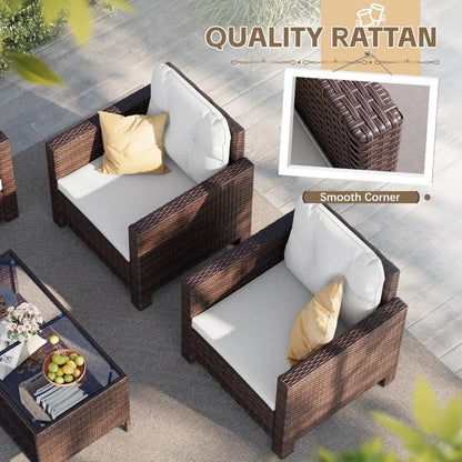 Conjuntos de muebles de patio Silla de ratán de mimbre, 4 piezas para uso en exteriores, interiores, patios, porches, jardines, balcones, conjuntos de muebles para exteriores