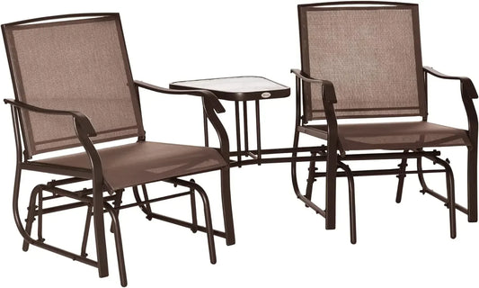 Chaises de planeur d'extérieur avec table basse, chaise à bascule de patio, balançoire, causeuse avec sangle respirante pour arrière-cour, jardin et porche