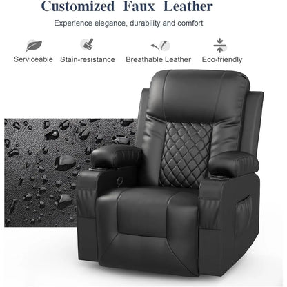 Reclining Sofas Massage Rocker with Heated Modern Ergonomic Lounge 360 Degree Swivel Single Sofa Seat Reclining Sofas Black