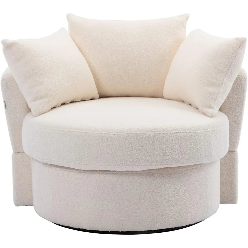 Swivel Barrel Chair Modern Round Oversized Barrel Chairs,Sofa Lounge Accent Chair,Akili 360°Swivel Chair with 3 Pillow